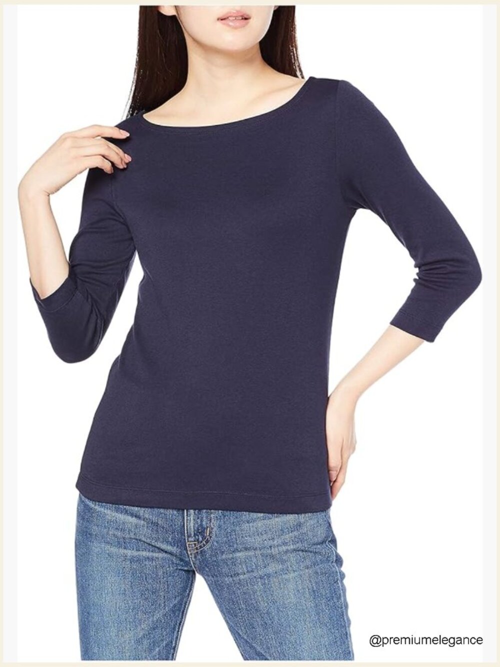Women's Slim-Fit Boat Neck 3/4 Sleeve Rib T-Shirt